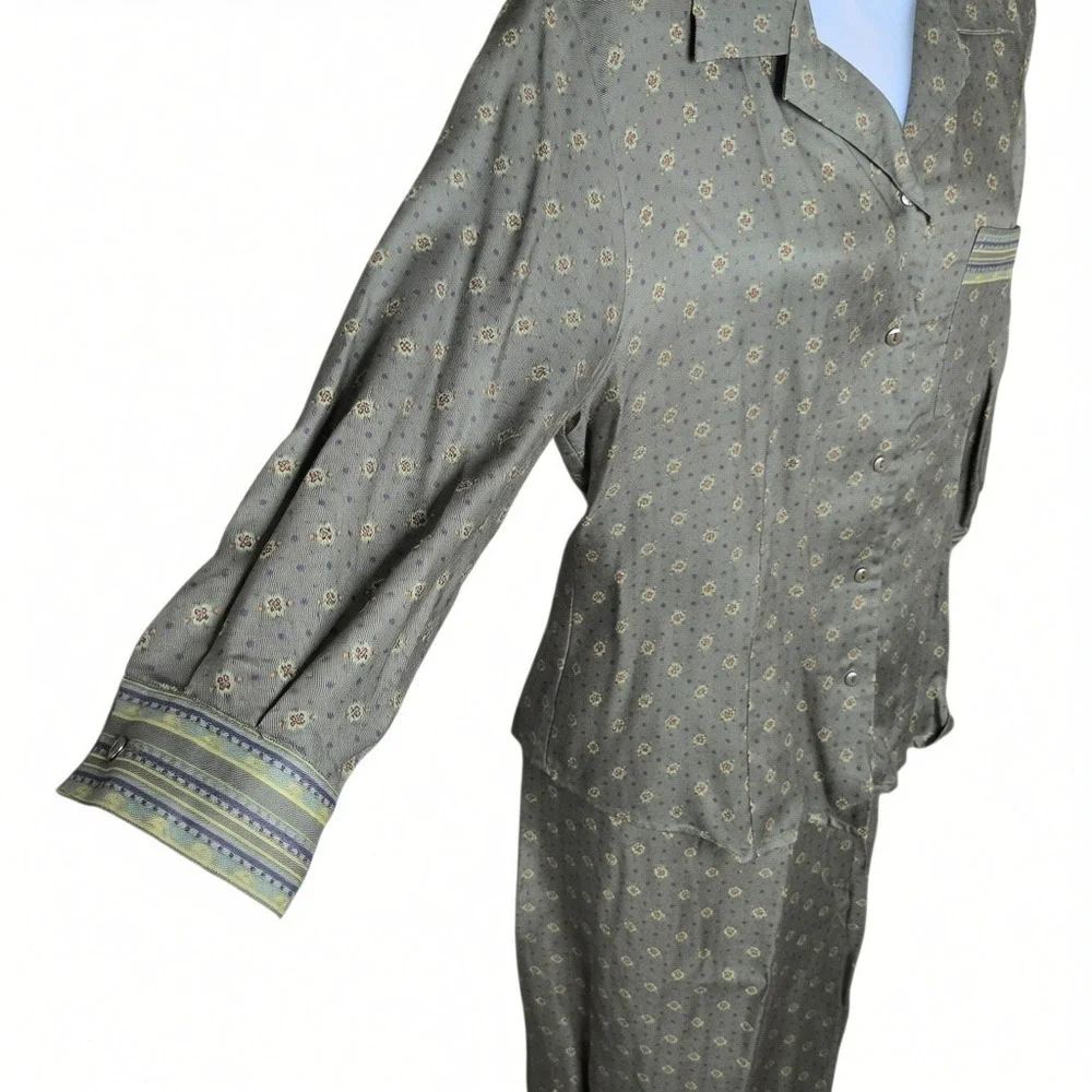 Pendleton Womens Vintage Artsy Skirt Set Size 8 90s Green Rayon‎ Modest 2 Piece